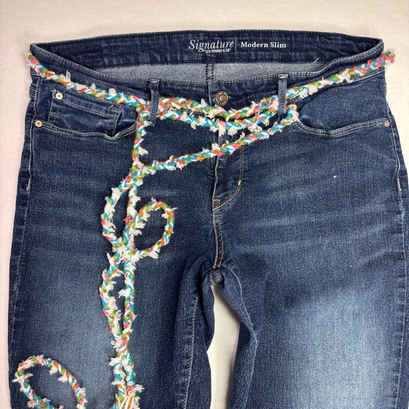 Levi's Signature Jeans Hand Painted Pink Daisy Flower Braided Belt Women's 14S - Picture 3 of 13